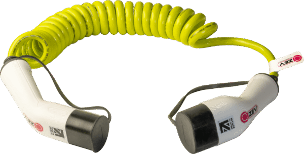 ZEV Type2-Type2, 32A, 3 Phase EV Charging Cable, Coiled, Hi-vis Lime Green, 5m/7.5m
